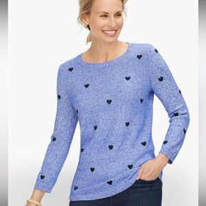 TALBOTS EMBROIDERED HEARTS CREWNECK SWEATER